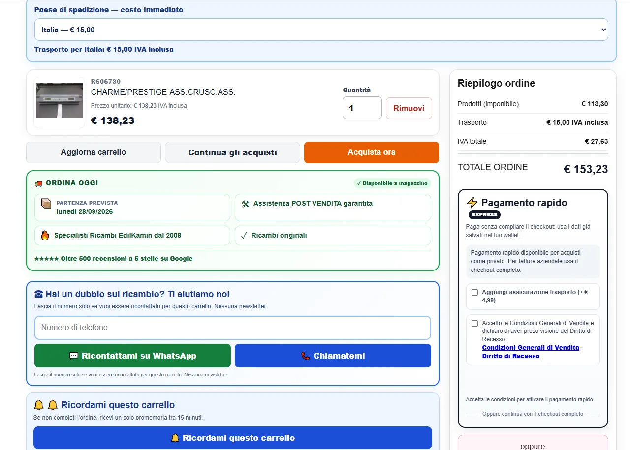 Carrello e checkout Caminetti-Stufe.com