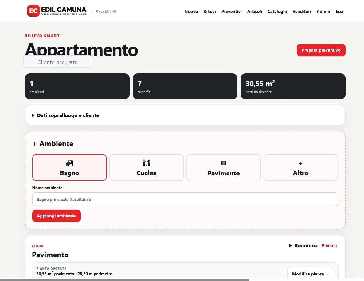 Software operativo per rilievo e preventivo