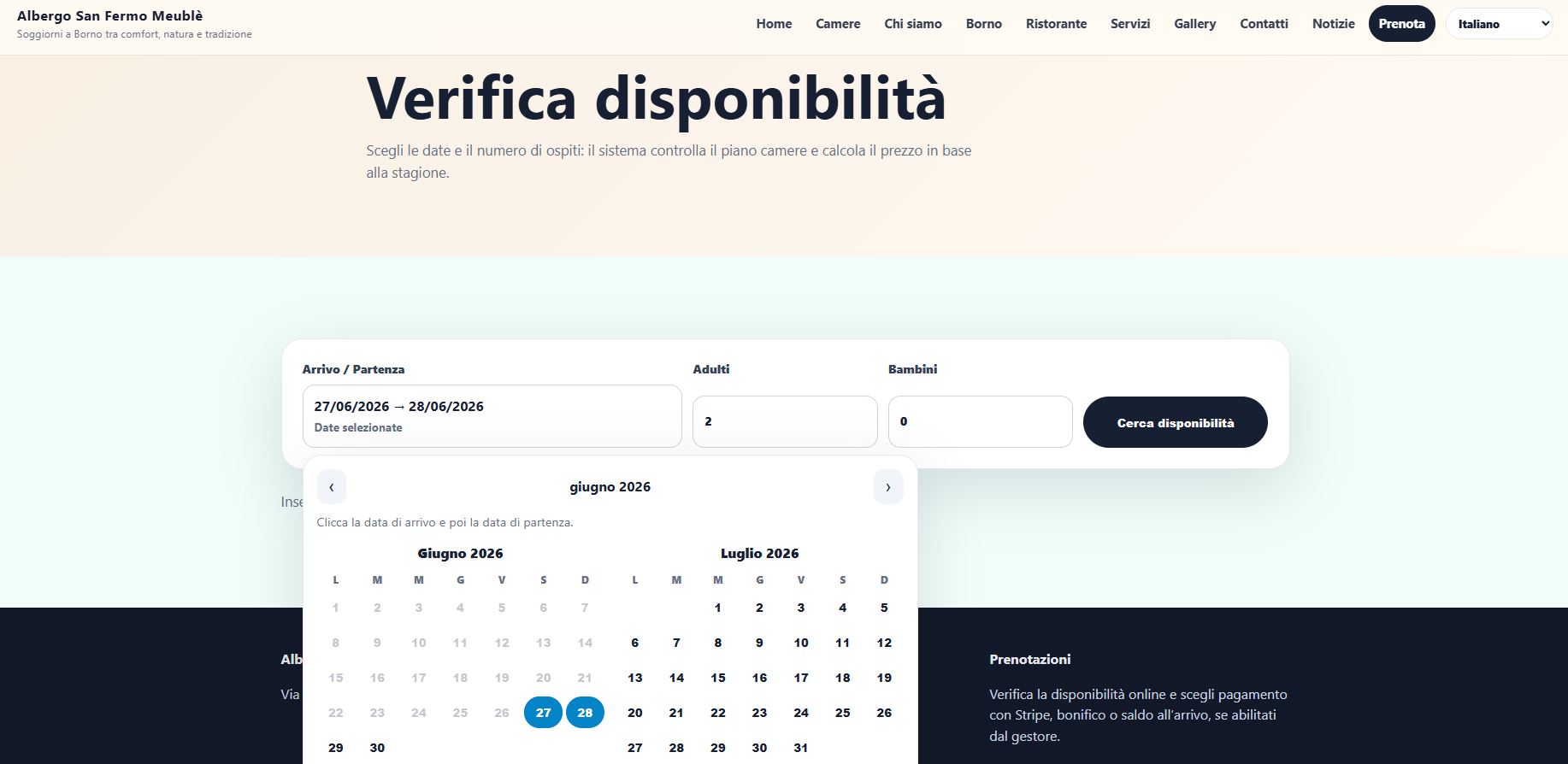 Verifica disponibilità e prenotazione online HotelGest