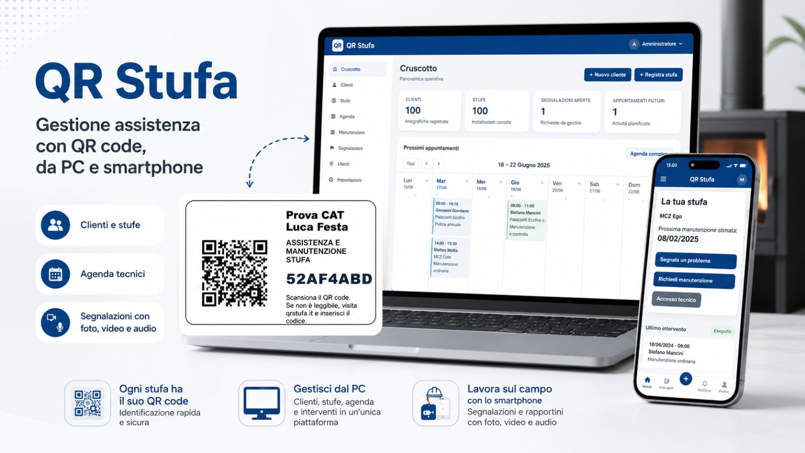 Esempio di software gestionale QRStufa da PC e smartphone